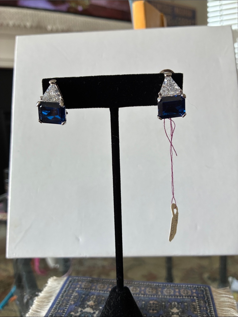 Classic Blue Crystal Triangle Drop Earrings